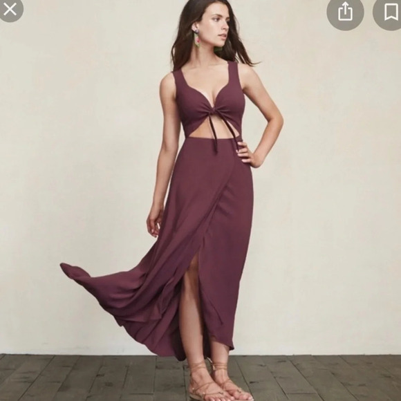 Reformation Navy Blue Kai Front Tie Wrap Maxi Dress Size XS - Picture 4 of 13